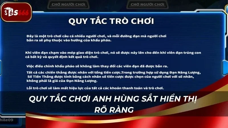 Quy tắc chơi Anh hùng sắt hiển thị rõ trên màn hình